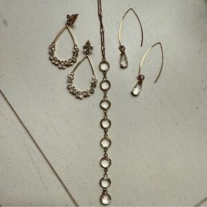 Crystal and Gold Colored Jewelry Set, Elegant, 1 Necklace & 2 Sets of Earrings